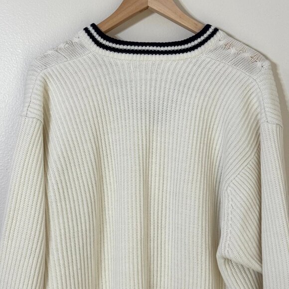 Vtg Venezia Cable Knit V-Neck Oversized Sweater Nautical Sailor Preppy Coastal - Picture 6 of 11